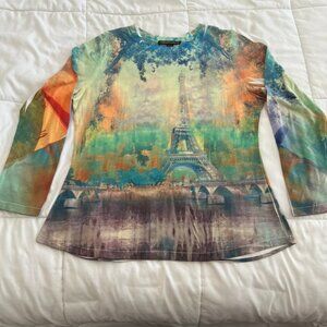 Mushka Sienna Rose Top Women Large Eiffel Tower Paris France Wearable Art